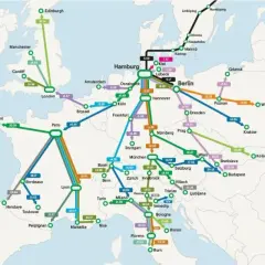 Utforska Europas nattåg! Kartan visar förbindelser från London till Rom, Berlin och vidare. Planera din resa med nattåg i Europa.