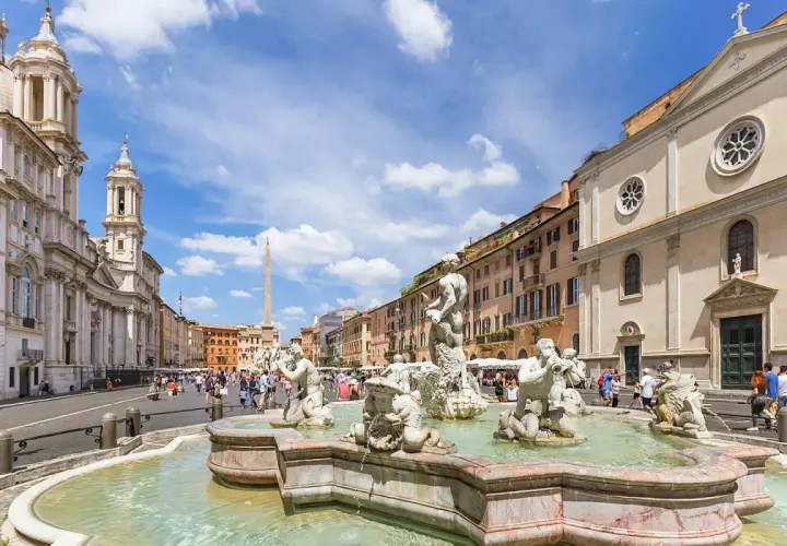 Fontana dei Quattro Fiumi på Piazza Navona, Rom. En perfekt plats för din rom reseguide.